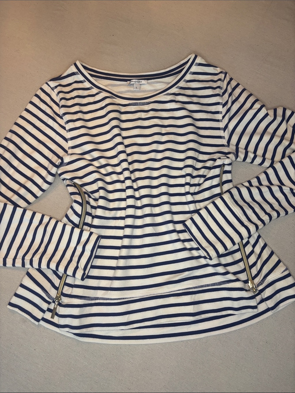 Stella & Dot Navy and White Striped Long-Sleeve Top